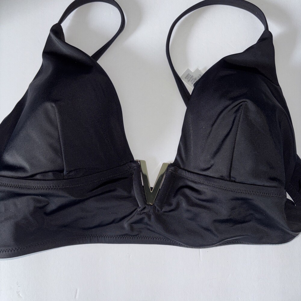 Victorias Secret  Black Gold V Logo Padded Triangle Bikini Top Swimwear Size XL